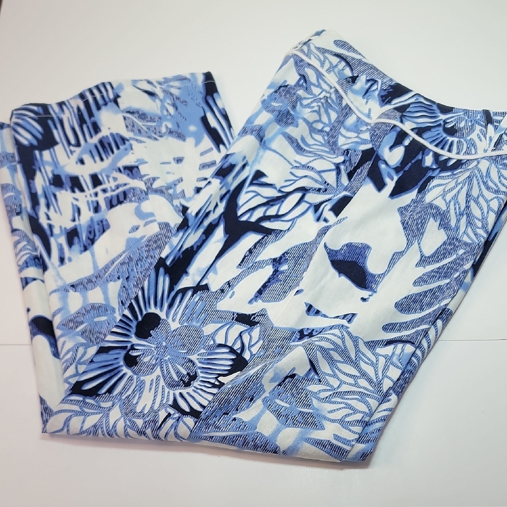 TRIBAL SUMMER PANTS SIZE 8 BLUE FLORAL WHITE ABSTRACT
